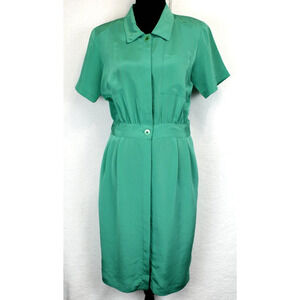 Vtg Argenti Collared Dress Button Front Women 6P Green Office Retroglam Feminine